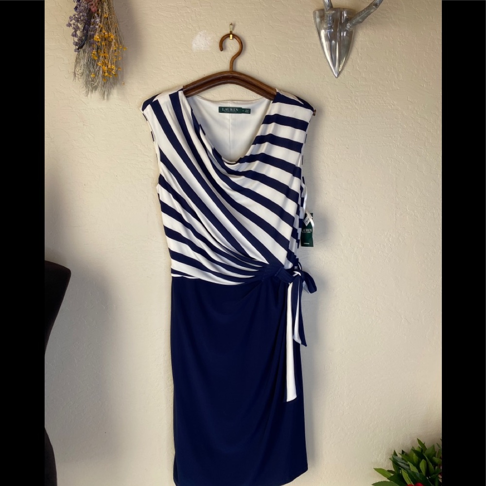 Lauren Ralph Lauren Striped Navy and White Midi Dress